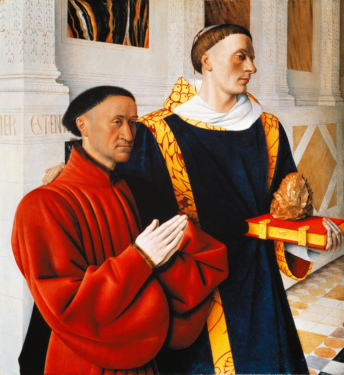Panneau gauche du diptyque de Melun : Étienne Chevalier avec son saint patron Saint Étienne - Jean Fouquet