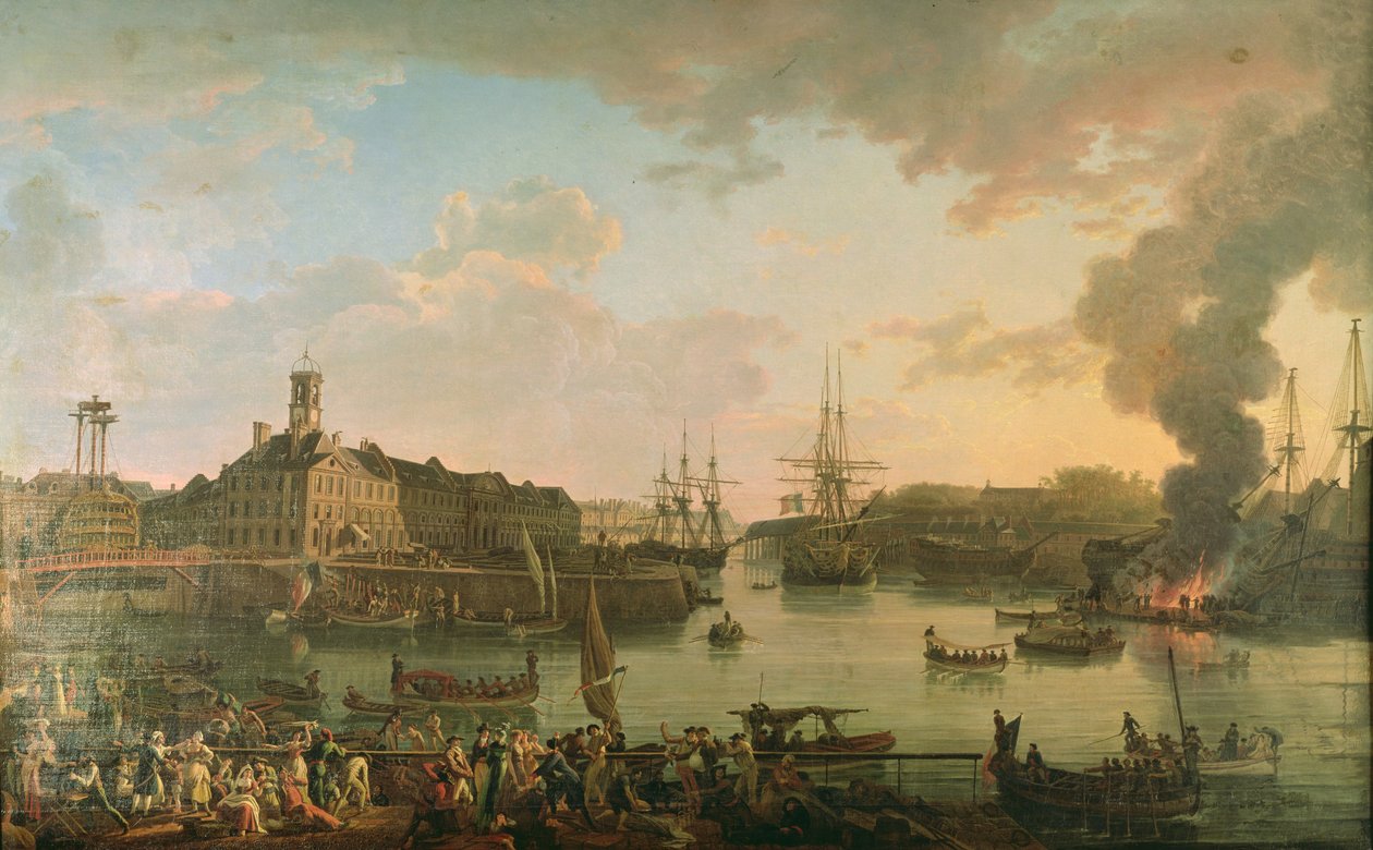 Vue du port de Brest depuis les docks couverts en 1795 - Jean Francois Hue
