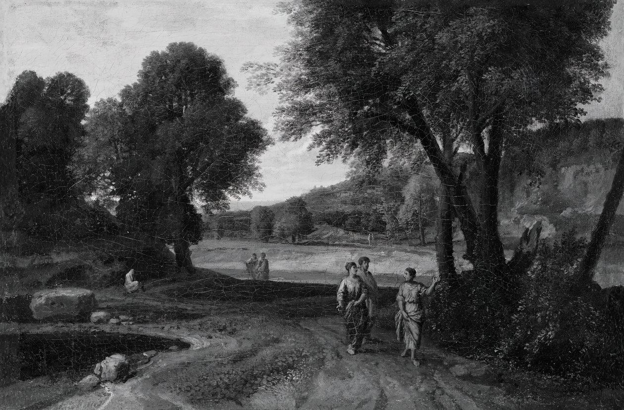 Paysage classique avec deux femmes et un homme sur un chemin - Jean-Francois Millet