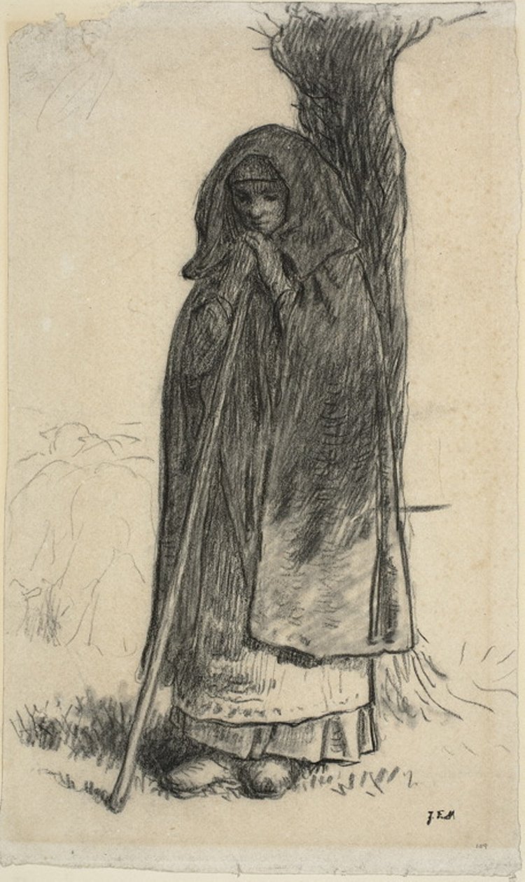 Bergère appuyée contre un arbre - Jean-Francois Millet