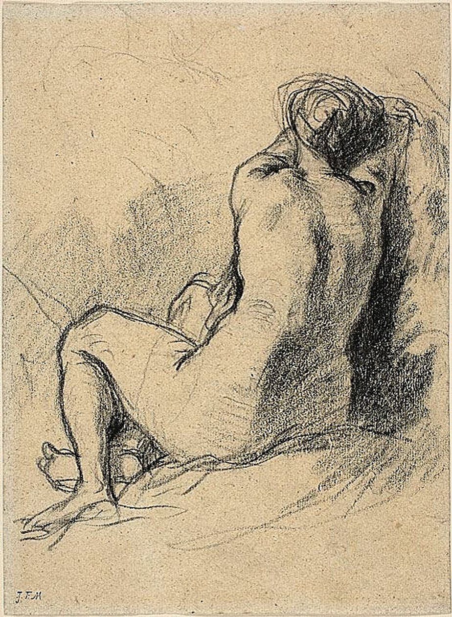 Étude : Femme nue vue de dos (recto) Croquis de paysans au travail (verso) - Jean Francois Millet