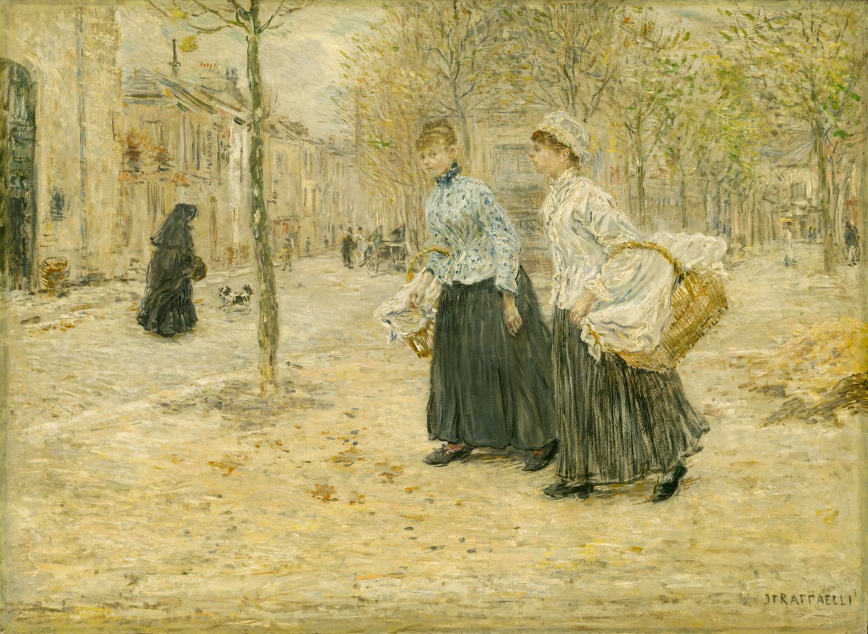 Deux lavandières traversant un petit parc à Paris - Jean Francois Raffaelli