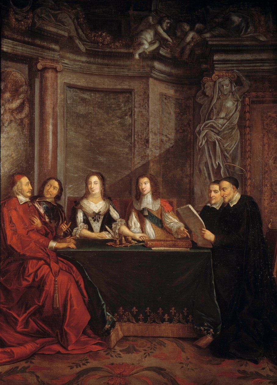 Le conseil de conscience : Saint Vincent de Paul, chef du conseil de conscience lisant devant le cardinal Jules Mazarin, Pierre Séguier, la reine Anne d
