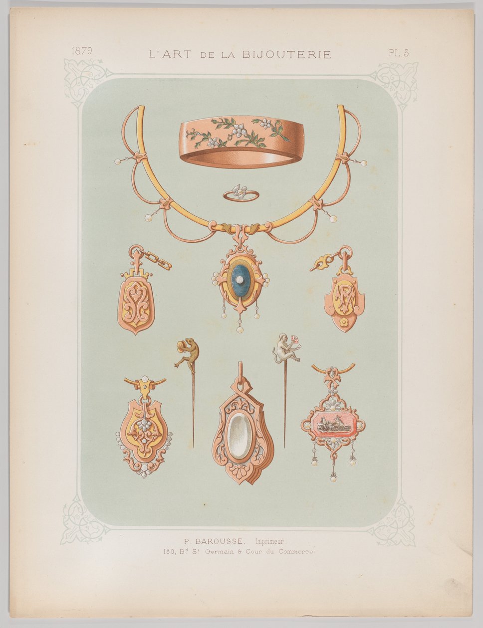 Dessins de bijoux en or et or rose, 1879 - Jean François Barousse