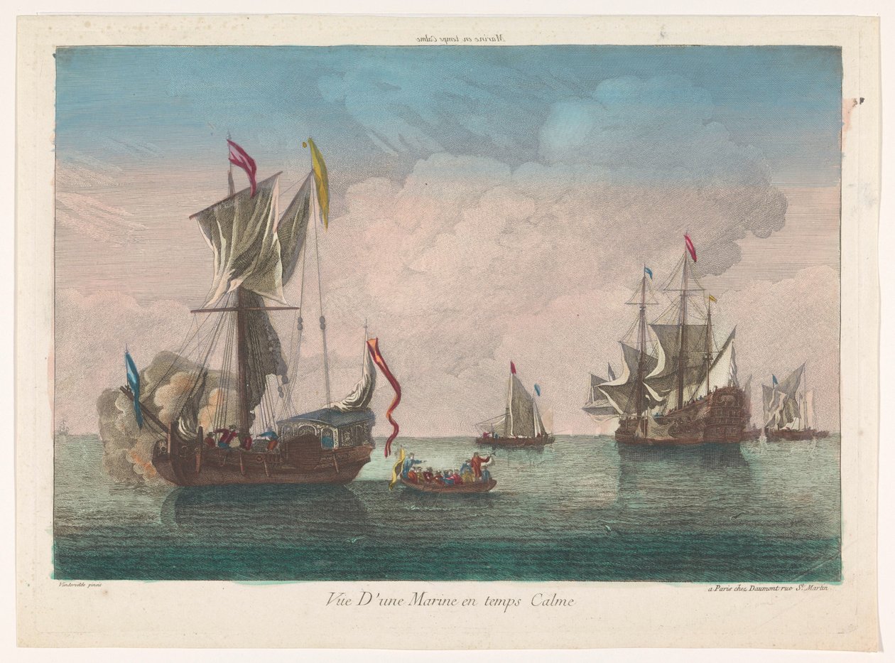 Vue de mer avec des navires et des bateaux sur une mer calme - Jean François Daumont