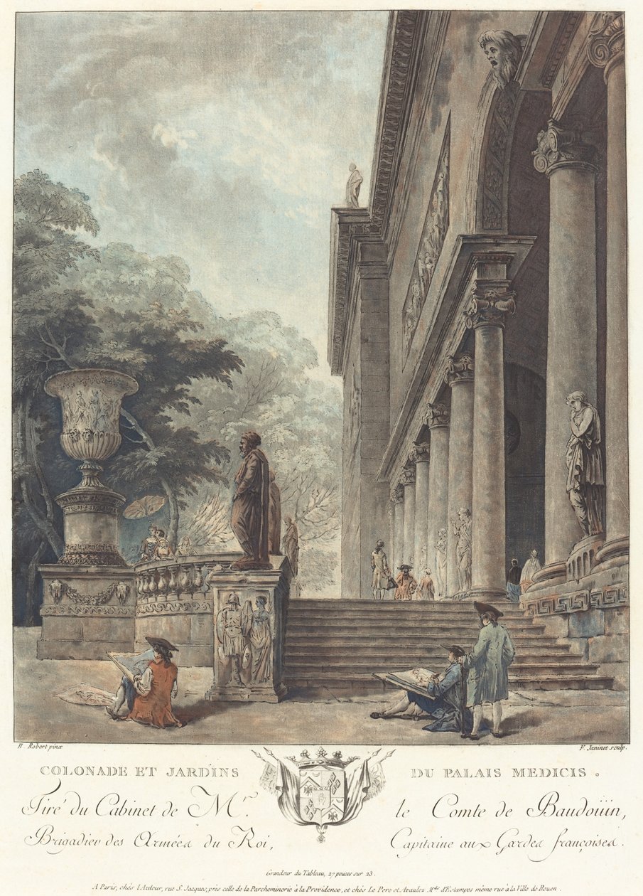 Colonnade et jardins du Palais Médicis - Jean François Janinet after Hubert Robert