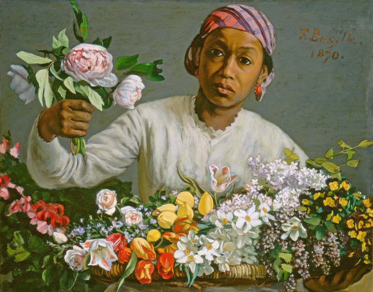 Jeune femme avec des pivoines, 1870 - Jean Frederic Bazille
