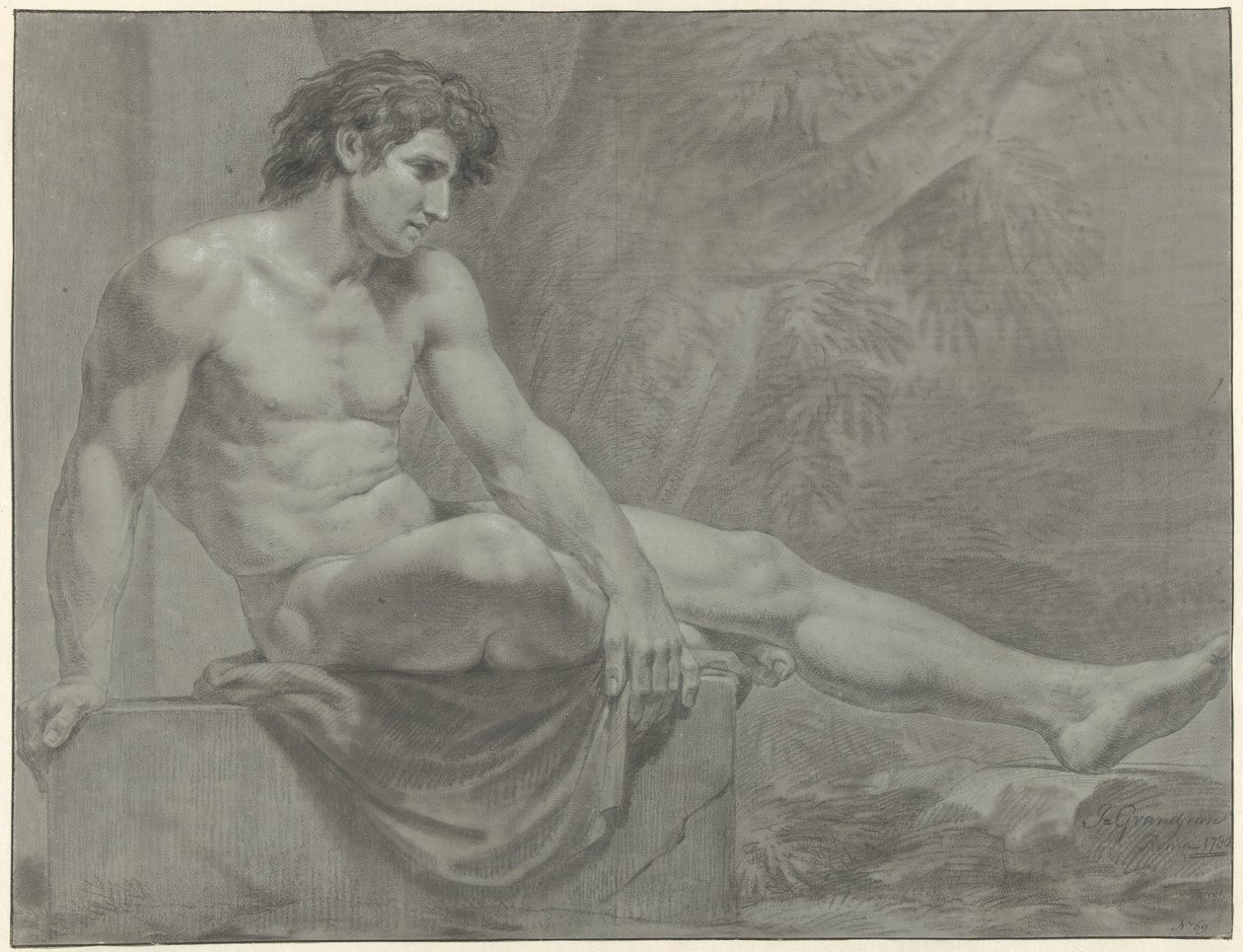 Homme nu assis, vers la droite avec la jambe tendue - Jean Grandjean