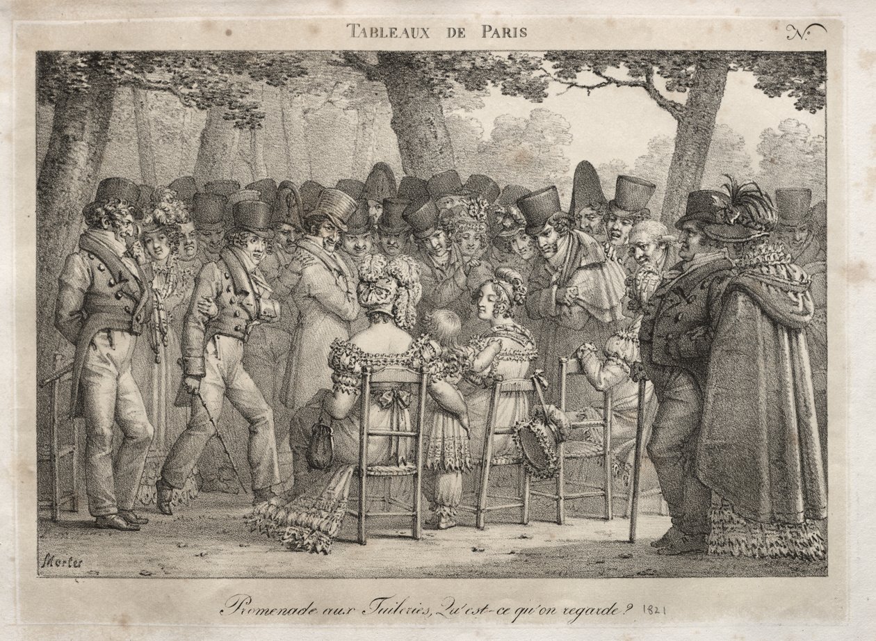 Scènes de Paris : Promenade aux Tuileries. Que regardent-ils ? - Jean Henri Marlet