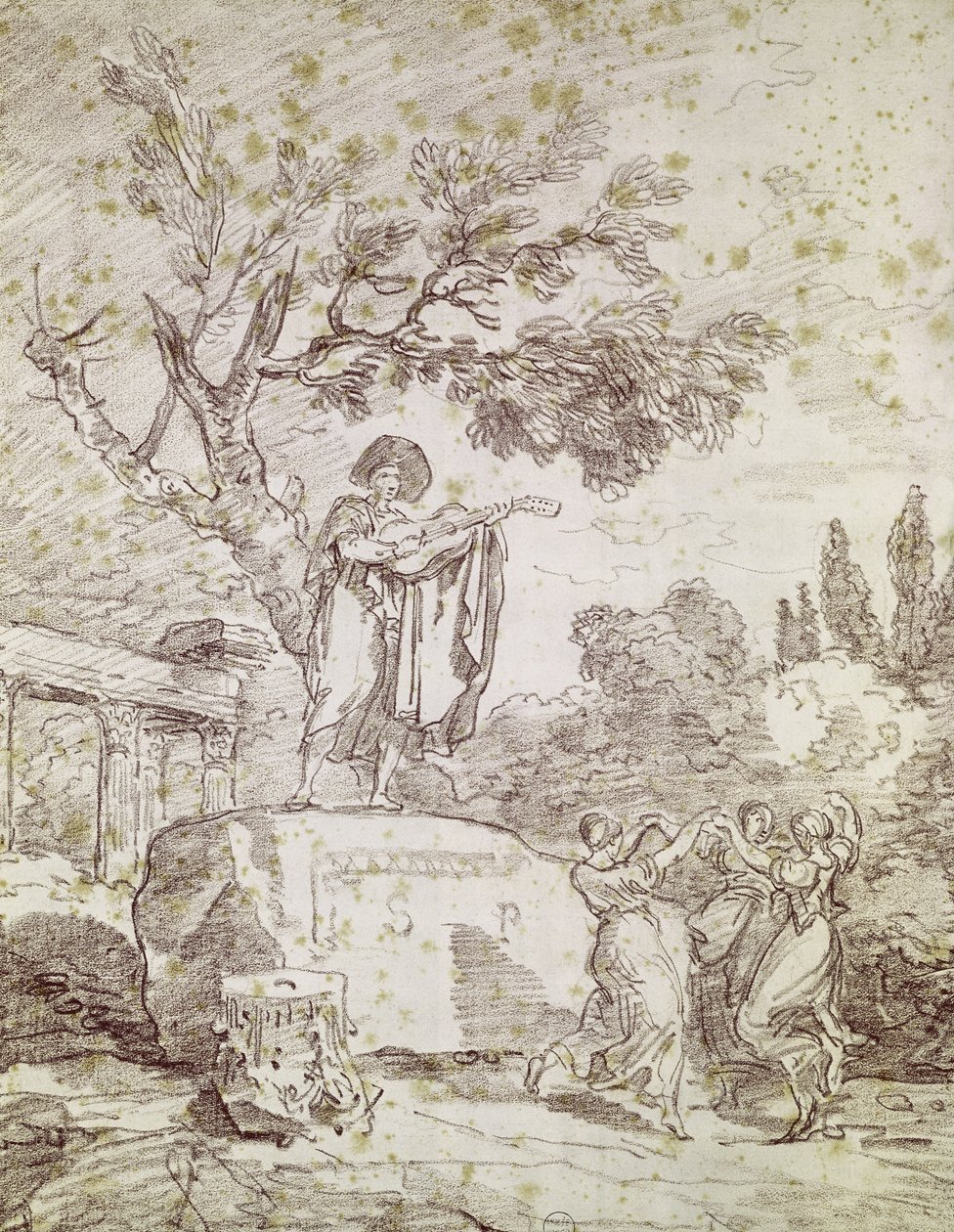 Un Guitariste Italien Jouant pour Trois Danseuses - Jean-Honore Fragonard
