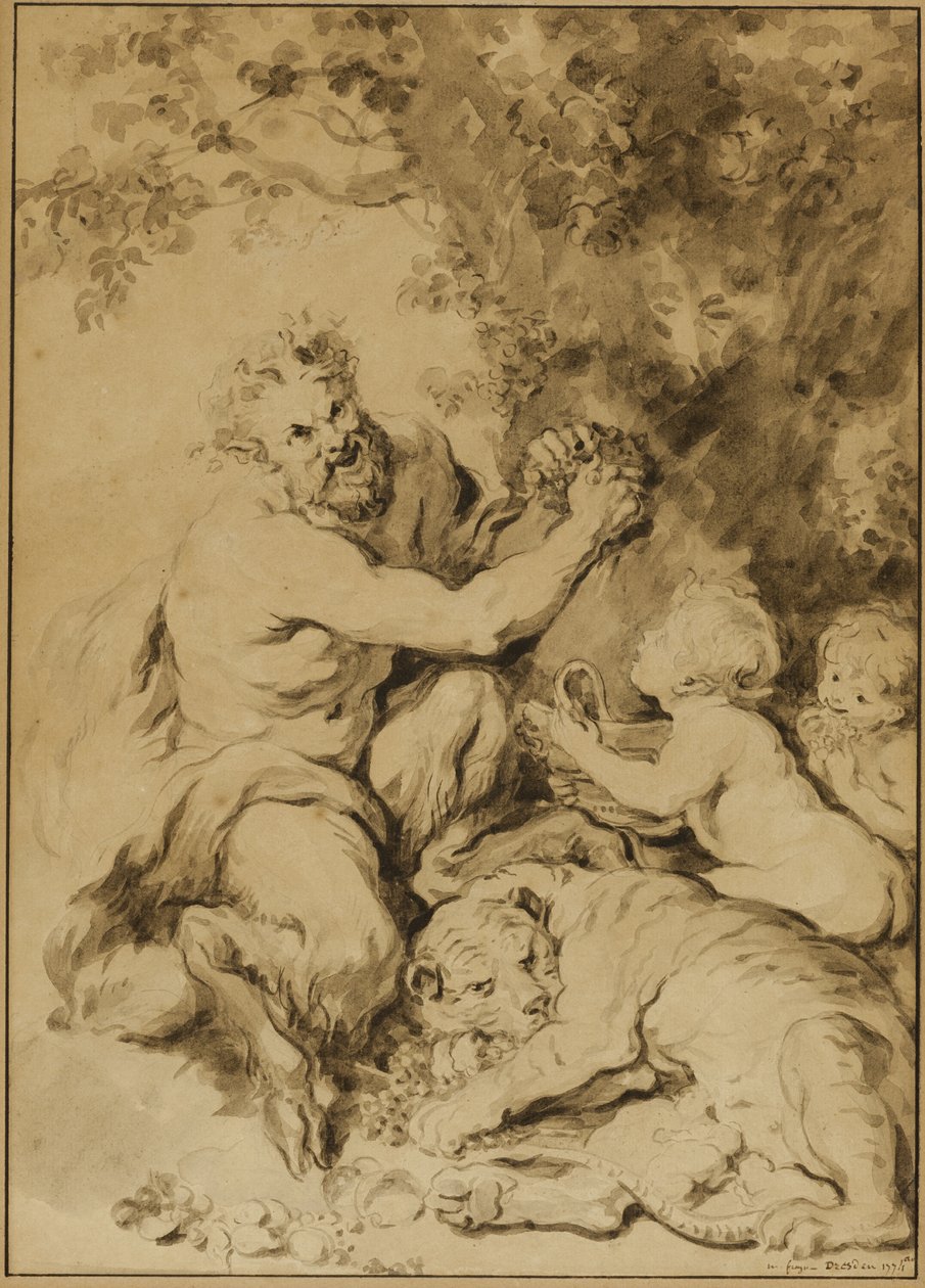 Satyre pressant des raisins à côté d