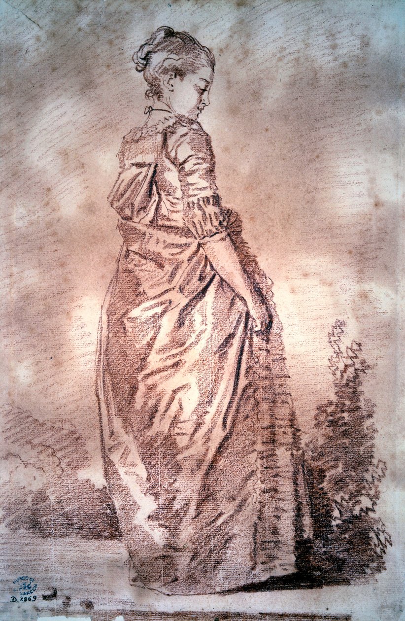 Jeune femme marchant Dessin au sang par Jean Honoré Fragonard - Jean Honore Fragonard