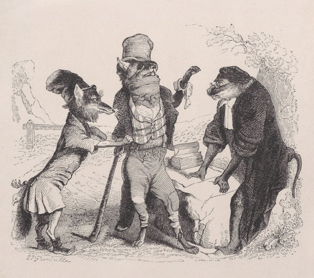 Le Loup plaidant contre le Renard, devant le Singe, vers 1838 - Jean Ignace Isidore Gérard