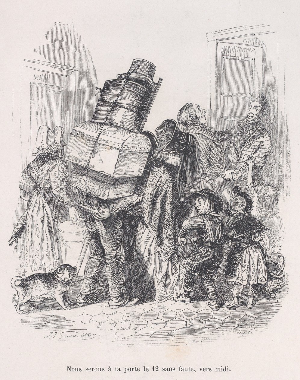 Nous serons à votre porte à midi sans faute. des Petites Misères de la vie humaine - Jean Ignace Isidore Gérard