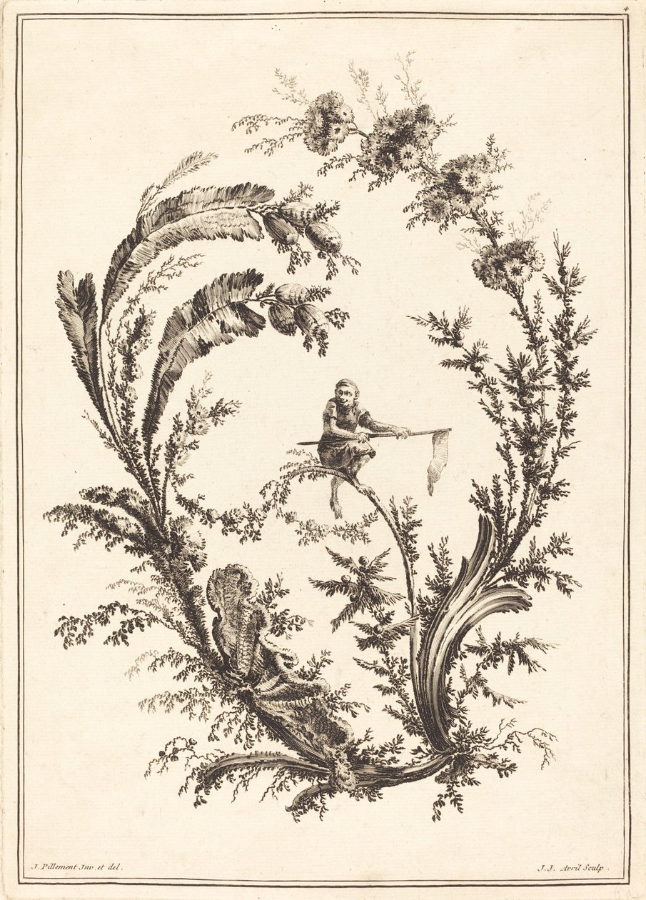 Ornement avec un singe - Jean Jacques Avril I after Jean Baptiste Pillement