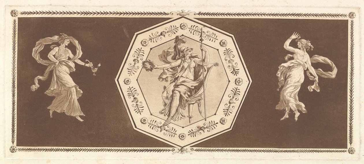 Minerve assise dans un octogone décoratif, avec une figure à gauche et à droite la Nuit..., 1784 - Jean Jacques Lagrenee