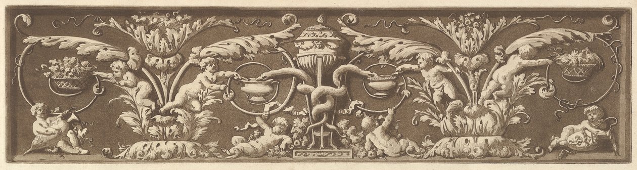 Frise ornementale avec putti et serpents entrelacés, de Recueil de Différentes Compositi..., 1784 - Jean Jacques Lagrenee