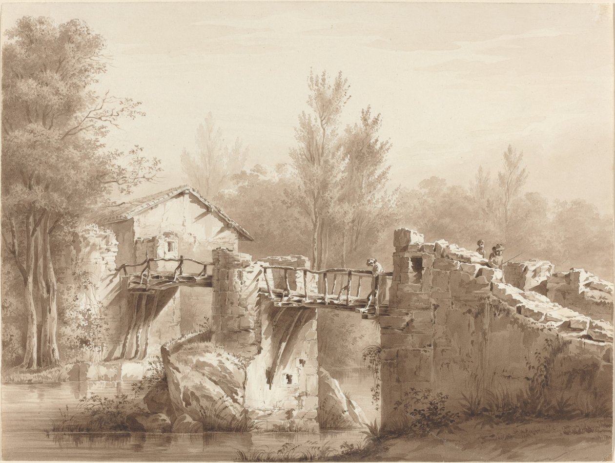 Route de campagne traversant un ancien pont - Jean Jacques de Boissieu