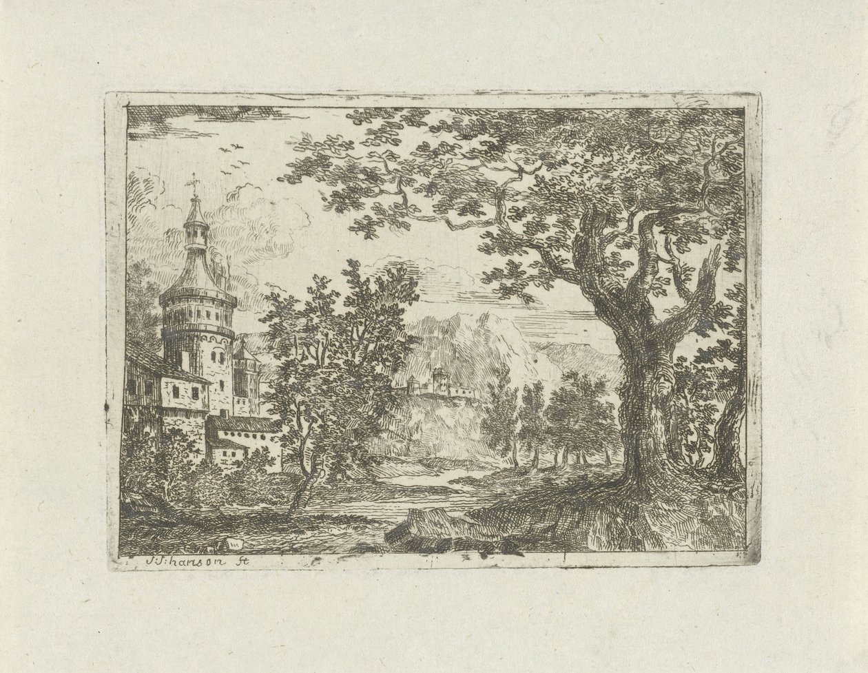 Paysage avec tour ronde - Jean Joseph Hanson
