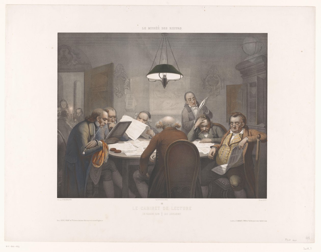 Cabinet de lecture avec des hommes lisant à une table ronde - Jean Julien Jacott