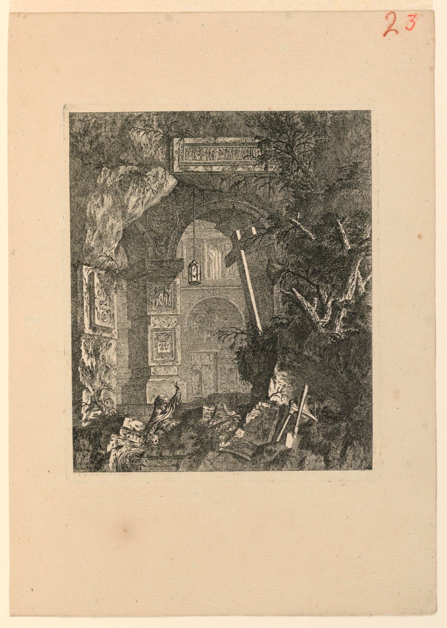 Saint-François (?) dans un Paysage de Ruines - Jean Laurent Legeay