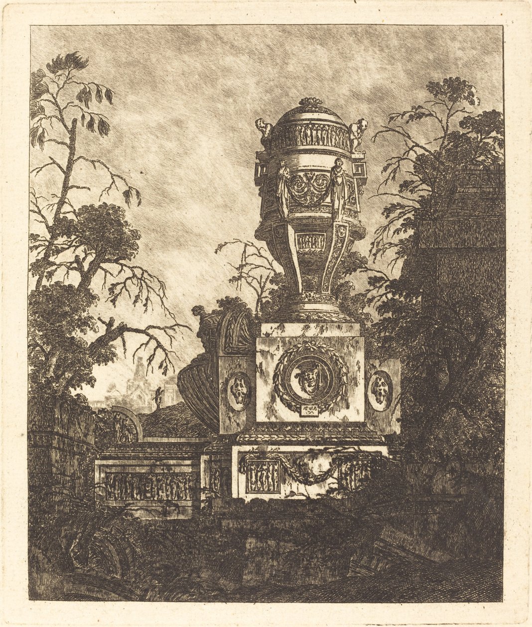 Vase soutenu par une base avec trois visages grotesques - Jean Laurent Legeay