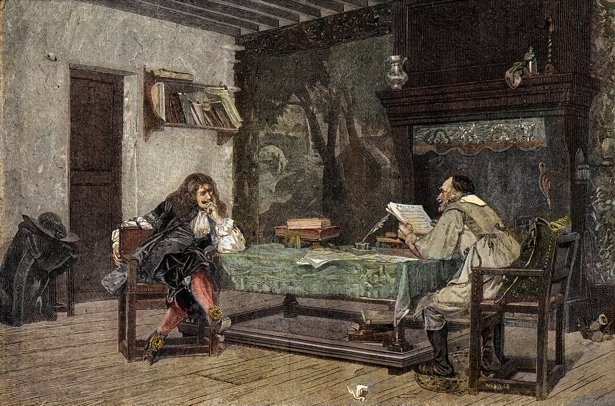Collaboration entre Jean Baptiste Molière et Pierre Corneille dramaturge français - gravure d