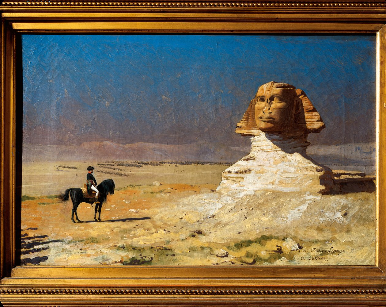 Le général Napoléon Bonaparte (1769-1821) devant le Sphinx de Gizeh en Égypte lors de la campagne d