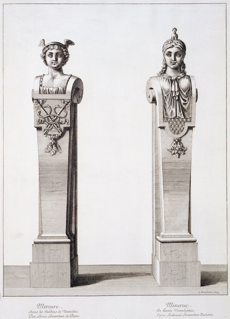 Bustes de Mercure et Minerve par Louis Lerambert à Versailles, 1674 - Jean Lepautre