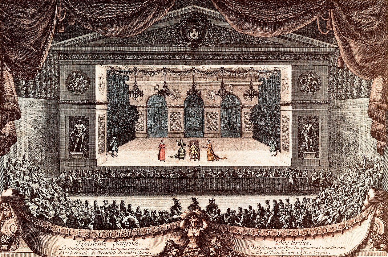 "Le malade imaginaire" de Jean Baptiste Poquelin dit Molière à Versailles (gravure en couleur) - Jean Lepautre