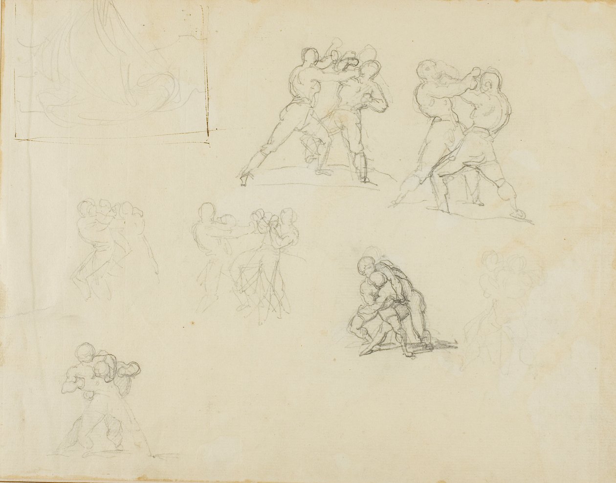 Sept croquis de paires de boxeurs ou de lutteurs - Jean Louis André Théodore Géricault