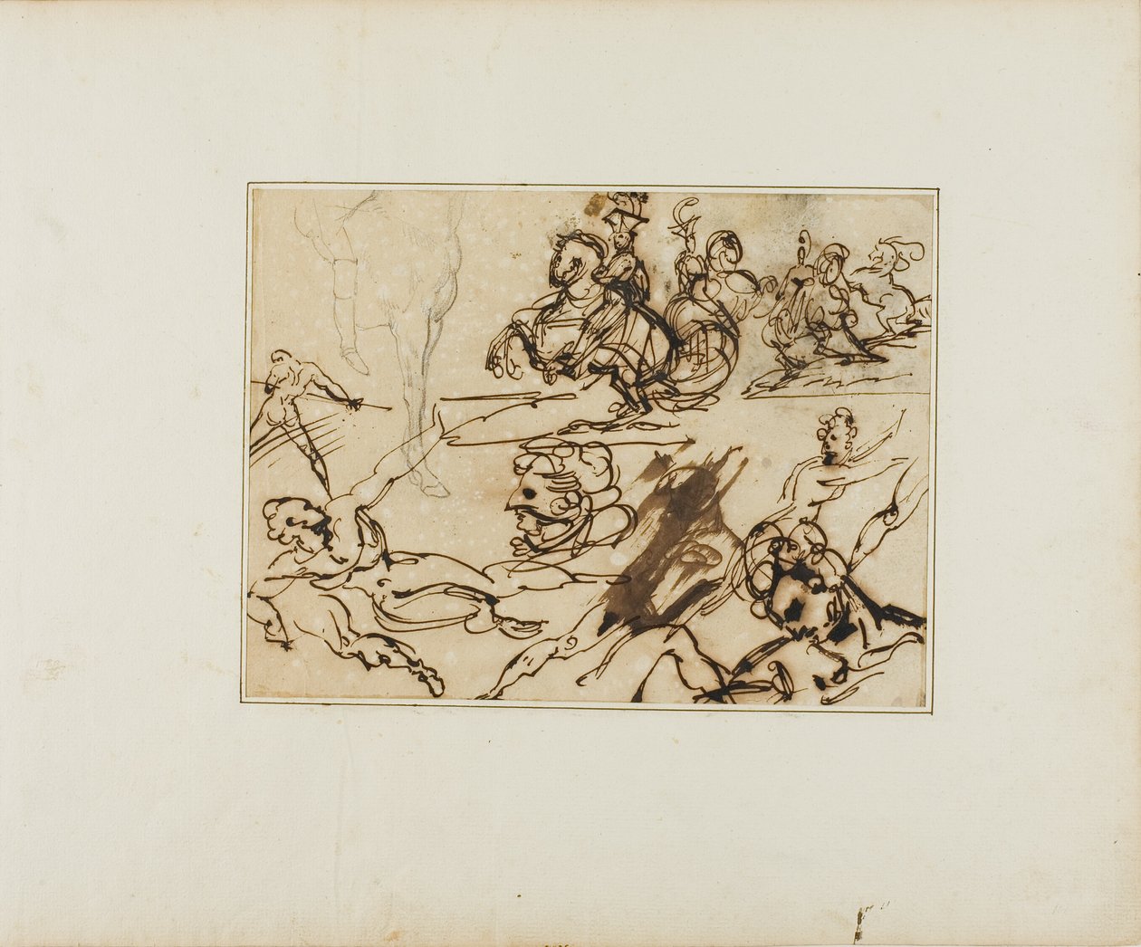 Feuille de croquis : Lanciers, nus en difficulté, autres sujets - Jean Louis André Théodore Géricault