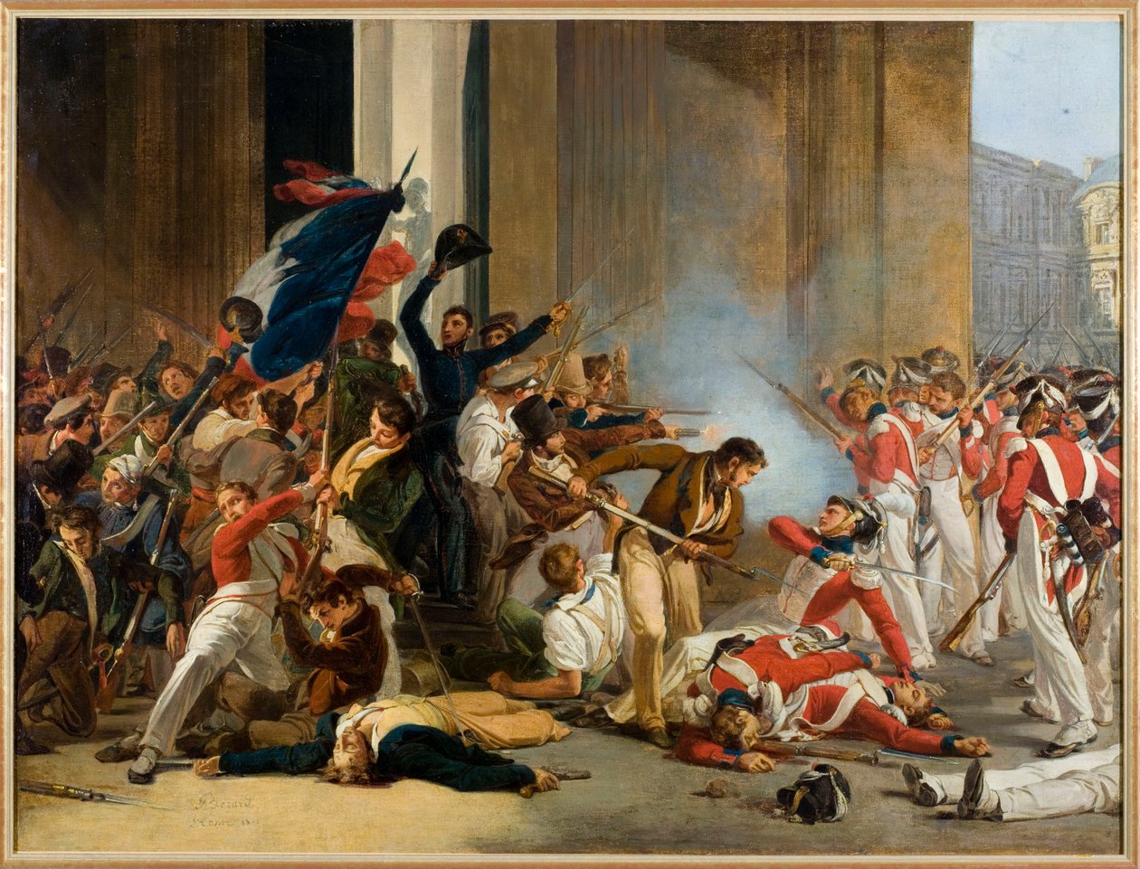 French: Prise du Louvre, le 29 juillet 1830 ; massacre des gardes suisses - Jean Louis Bezard
