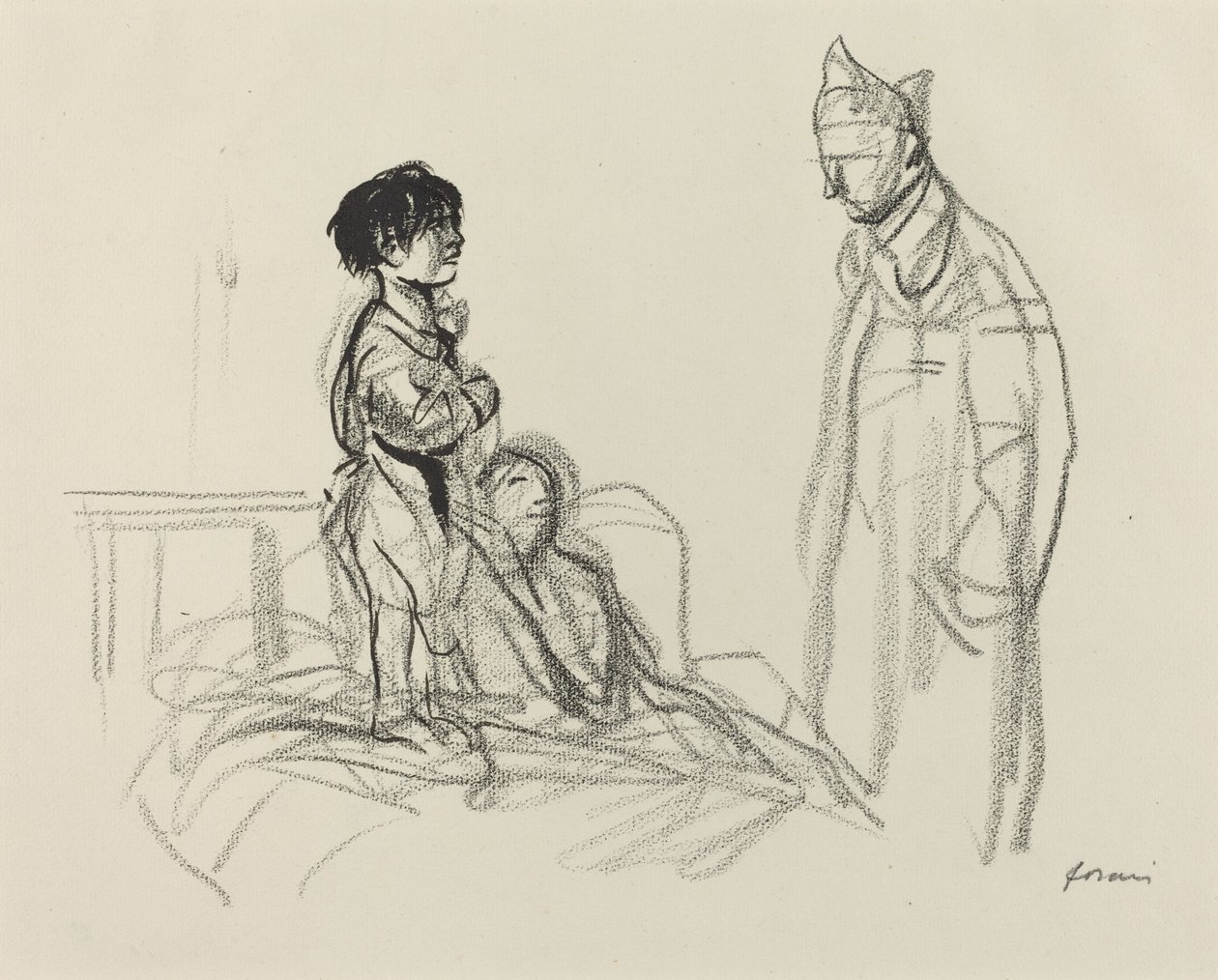 Mère et enfant visités par un soldat à l