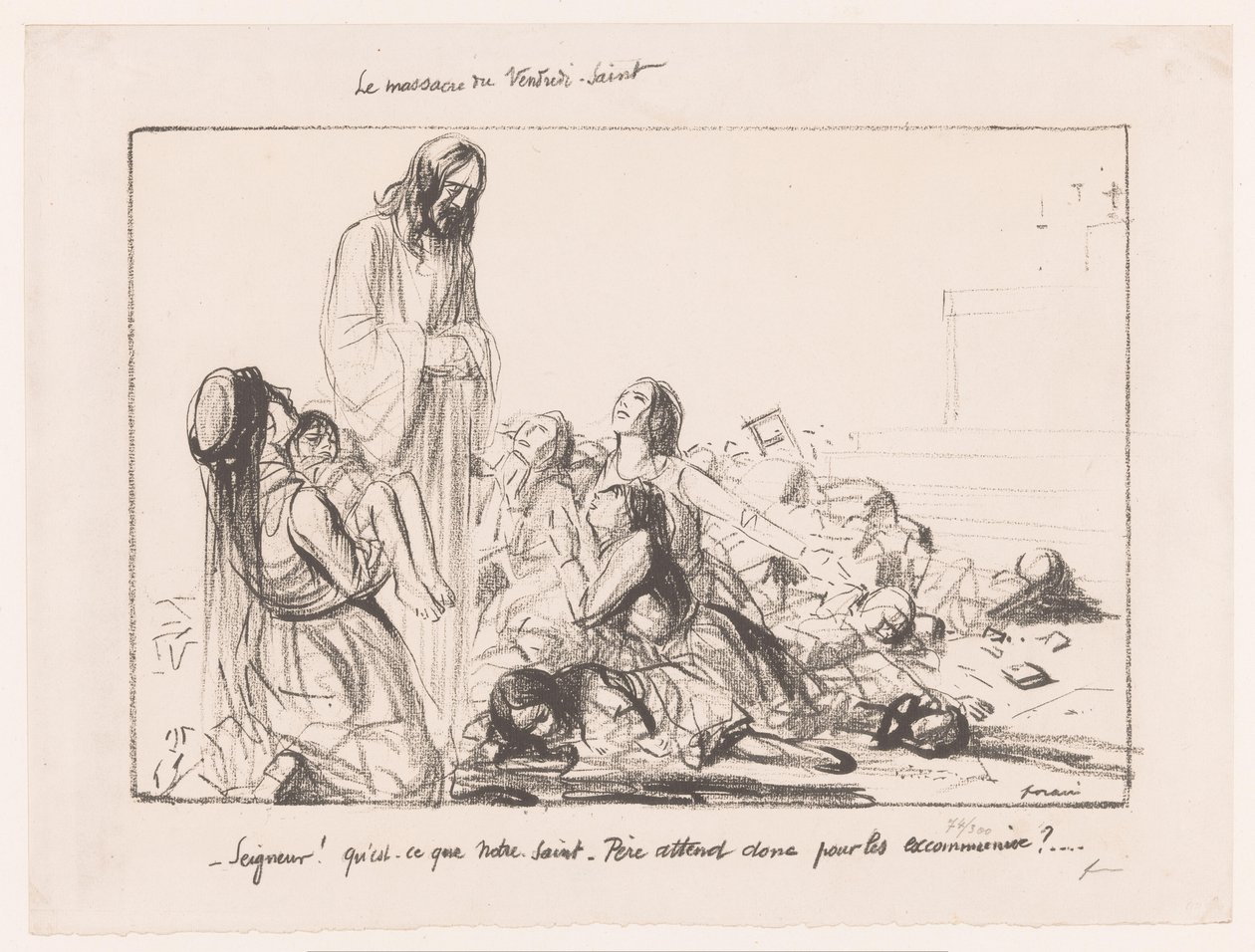 Femmes dans une église bombardée accusant le Christ (Le massacre du Vendredi-Saint) - Jean Louis Forain