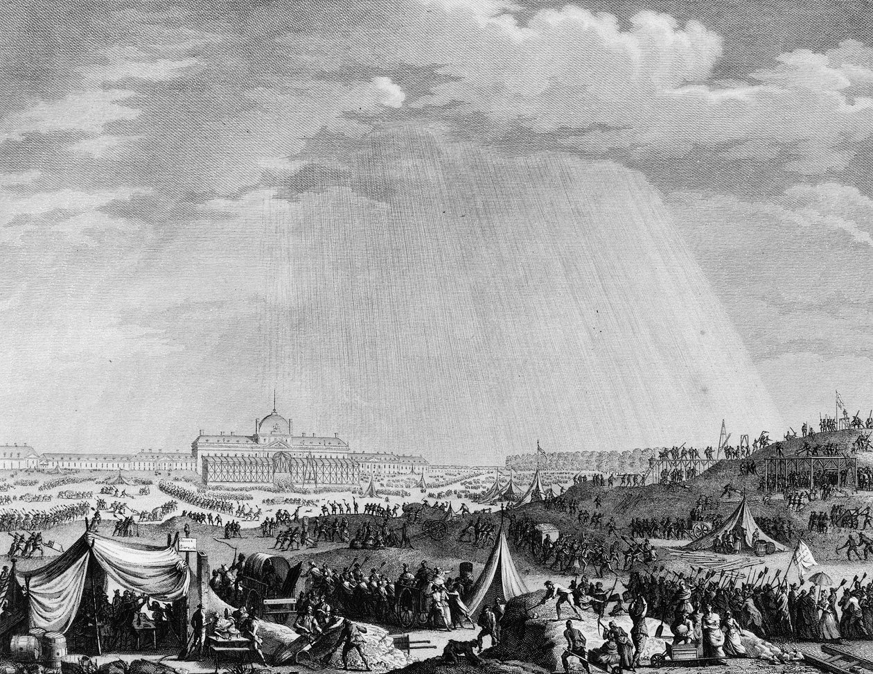 Révolution française : Travaux du Champ-de-Mars à Paris pour la fête de la Fédération le 14 juillet - Jean Louis II (after) Prieur