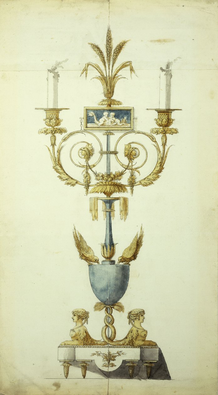 Conception pour un candélabre en bronze doré et émail - Jean Louis the Younger Prieur