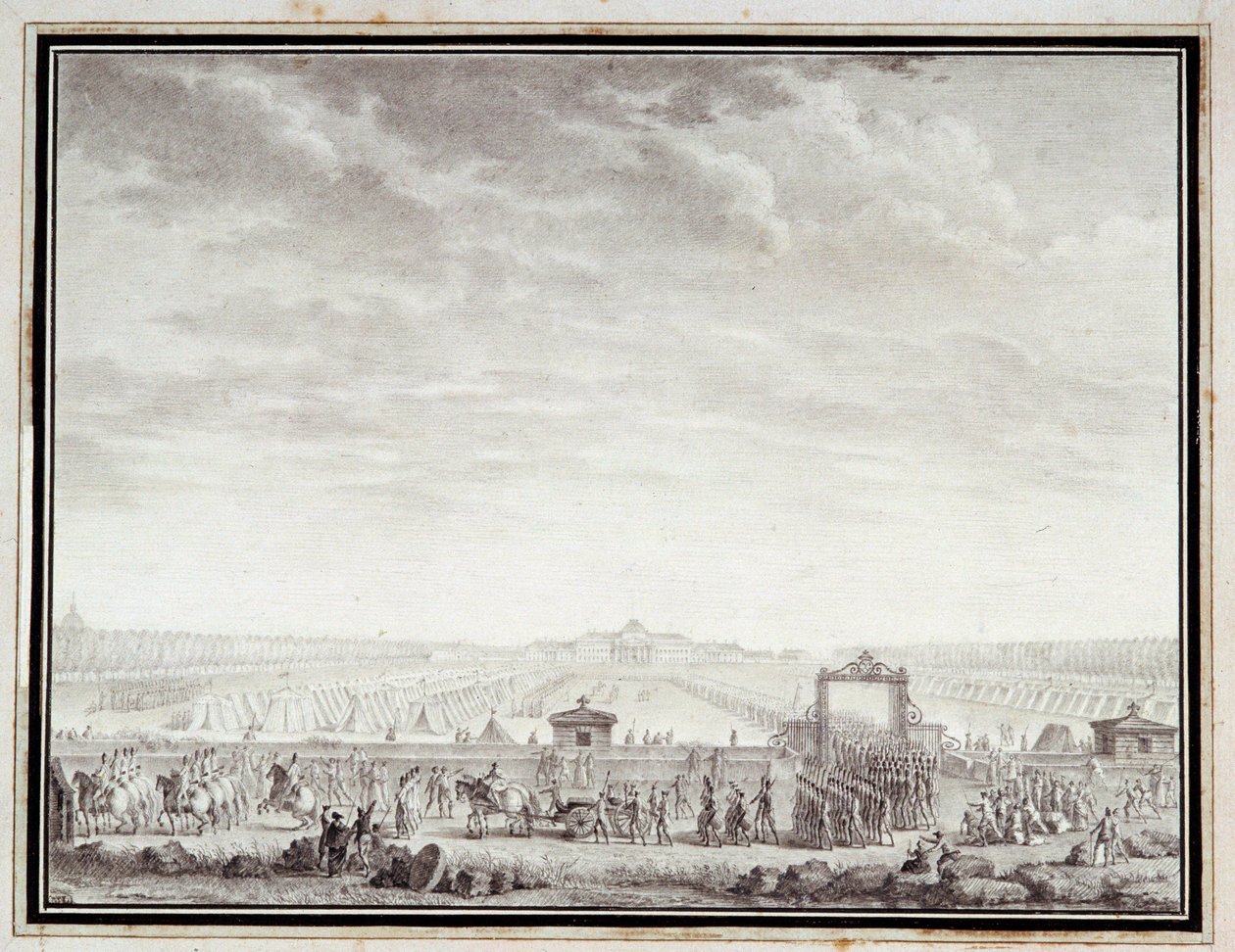Révolution française : Les troupes du Champ-de-Mars partant pour la Place Louis XV : 12 juillet 1789 - Jean Louis the Younger Prieur