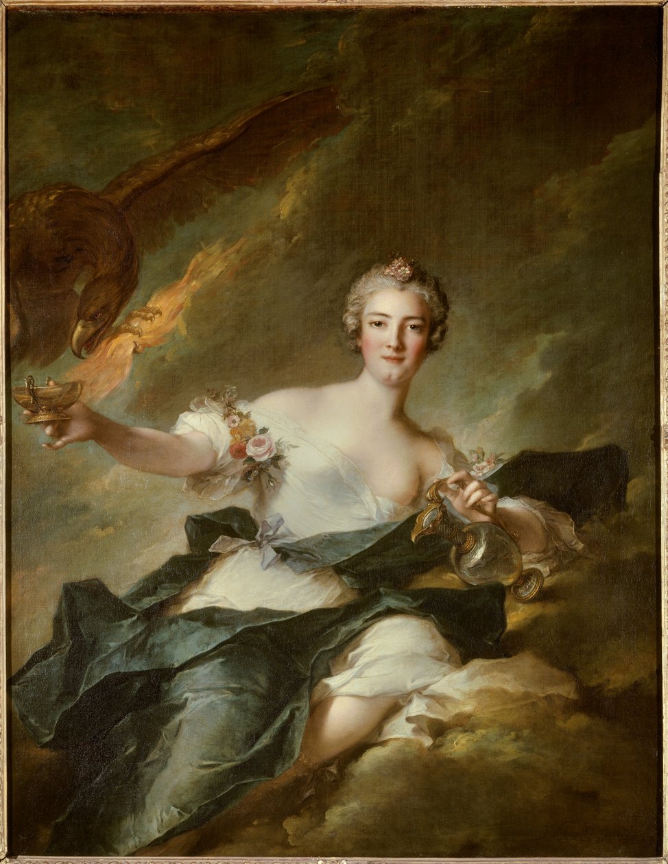 Portrait de la duchesse de Chaulnes, représentée en Hébé, déesse de la Raison (Anne Josephe Bonnier de la Masson, épouse du duc de Chaulnes) représentée avec un aigle symbolisant le dieu Jupiter. Peinture par Jean Marc Nattie - Jean Marc Nattier