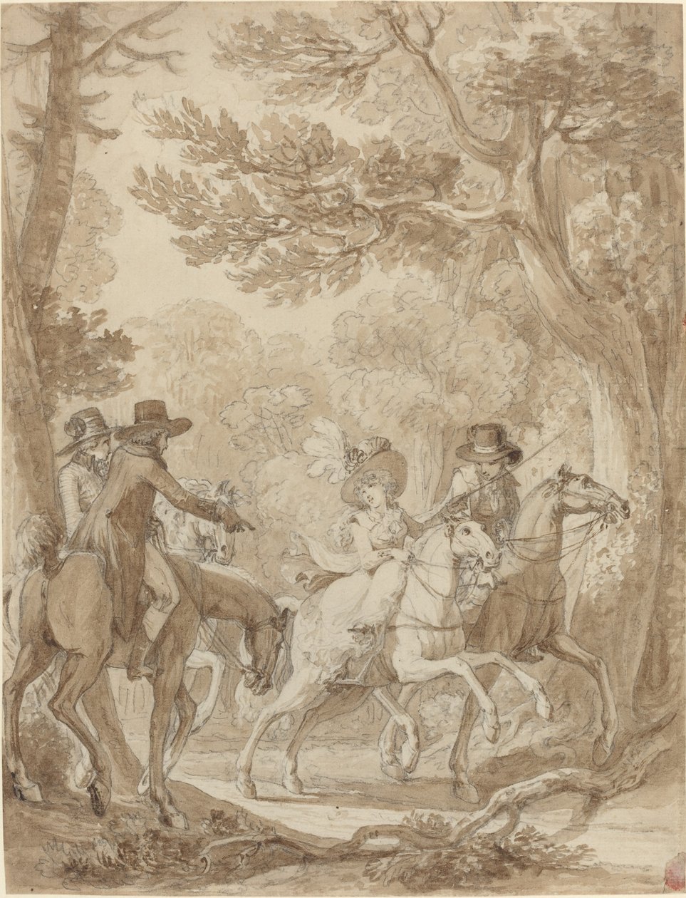 Dame et gentilshommes à cheval dans un parc - Jean Michel Moreau