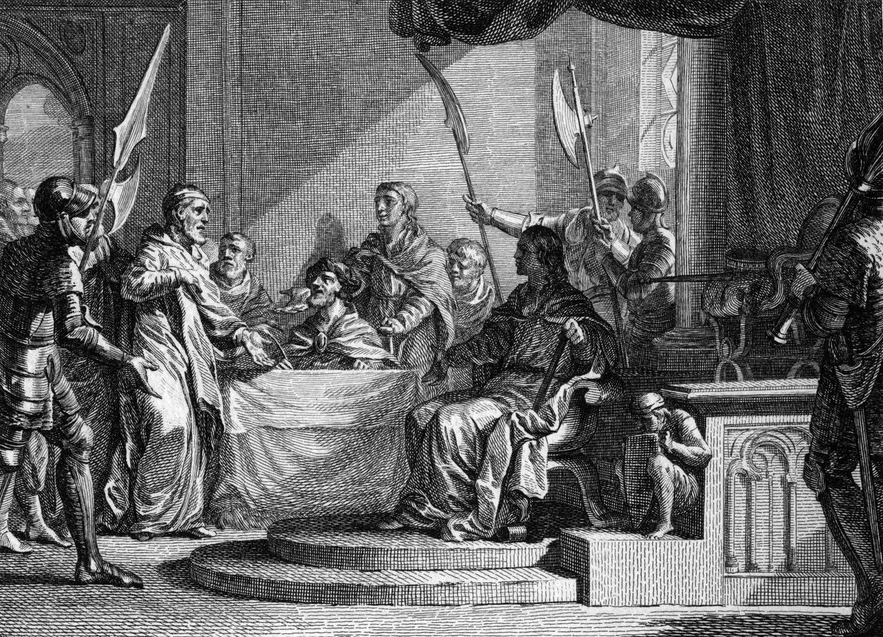 Interrègne de Charles Martel, 737 : Charles Martel, maire du Palais, interrègne après la mort de Thierry IV (713-737). Gravure par Jean Michel Moreau, dit Moreau le Jeune (1741-1814). - Jean Michel the Younger Moreau