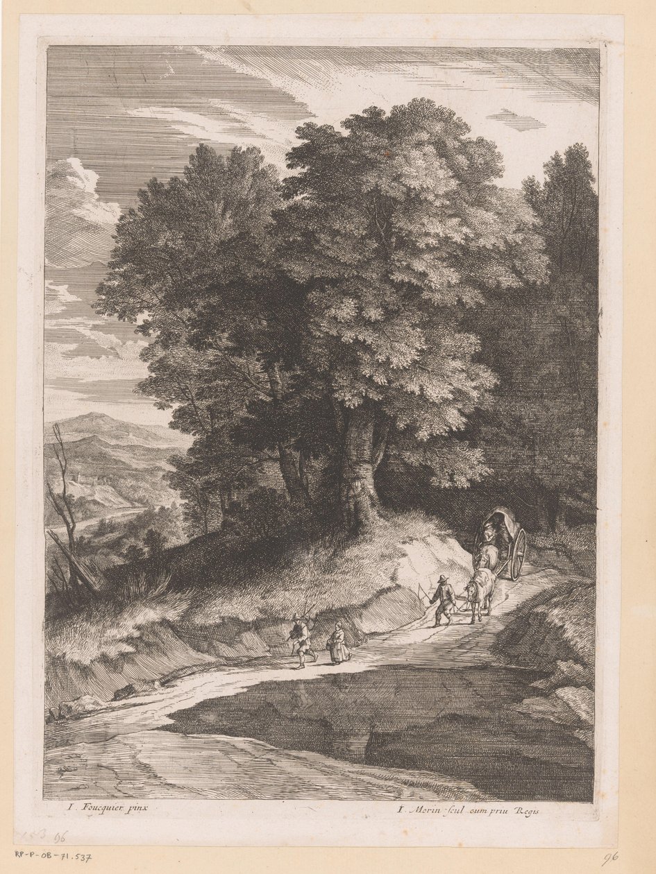 Paysage avec voyageurs et une charrette sur un chemin (Paysages avec grands arbres) - Jean Morin