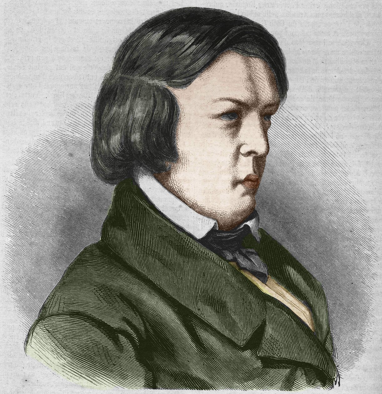 Robert Schumann compositeur allemand. Dessin de J.B. Laurens. - Jean Paul Laurens