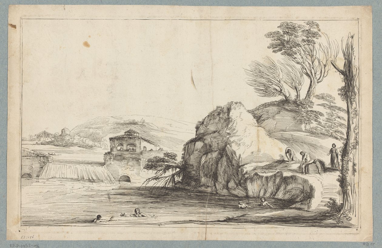 Paysage avec nageurs près d