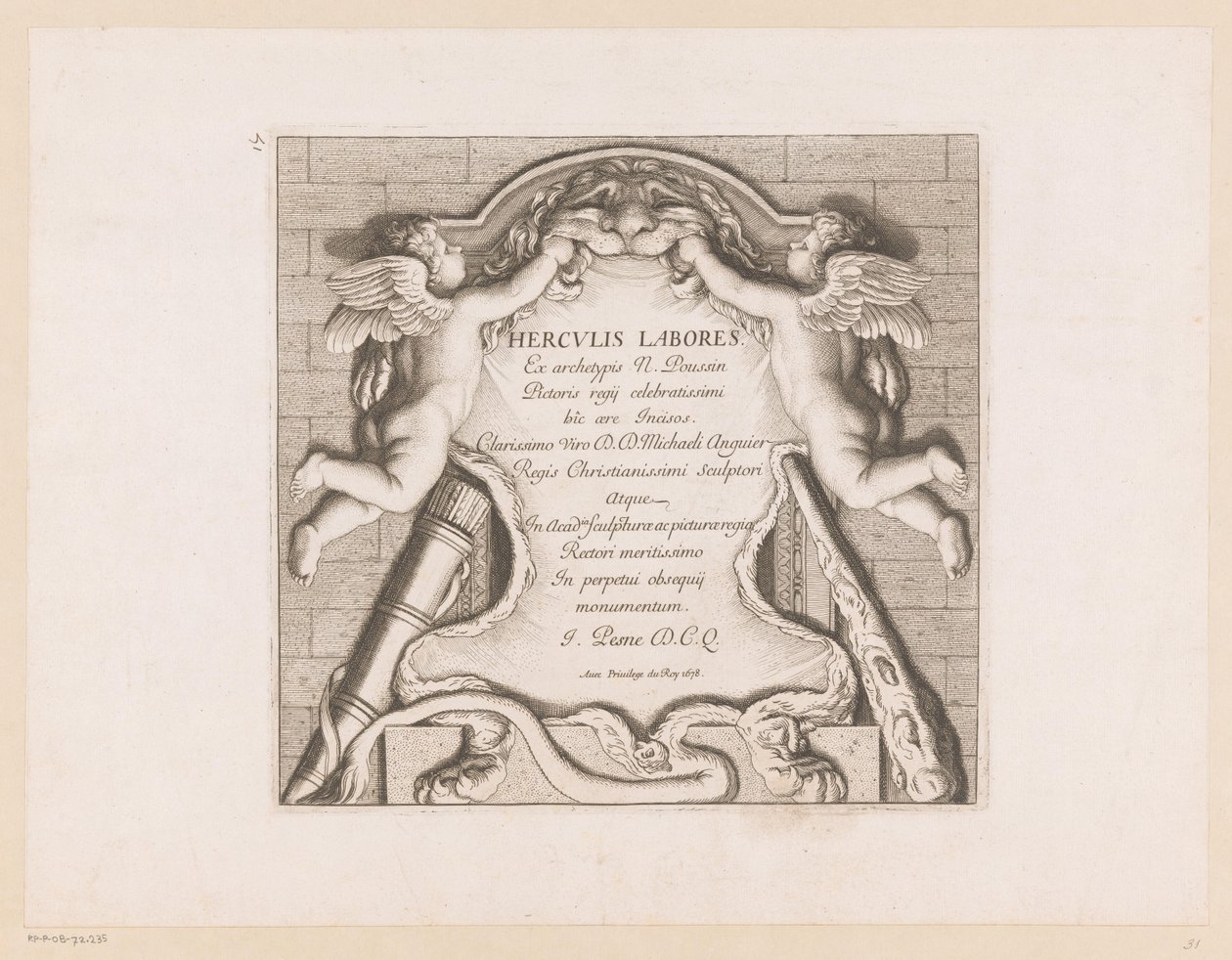 Page de titre avec deux putti et les attributs d