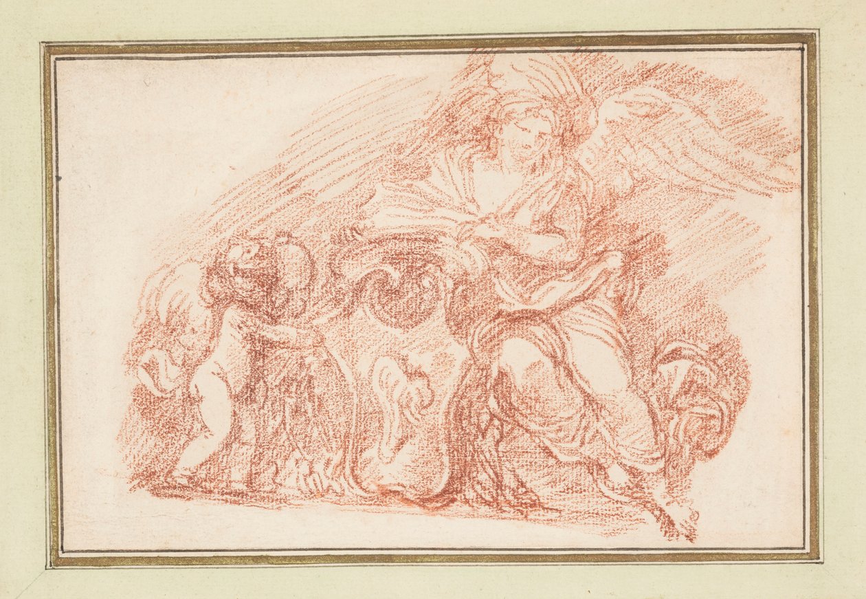 Figure ailée et putto soutenant un écusson - Jean Robert Ango