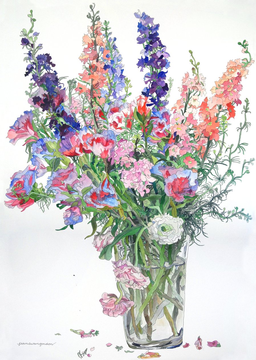 Renoncules, Godetia, Delphiniums, 2000 (aquarelle et encre sur papier) - Jean Swan Gordon