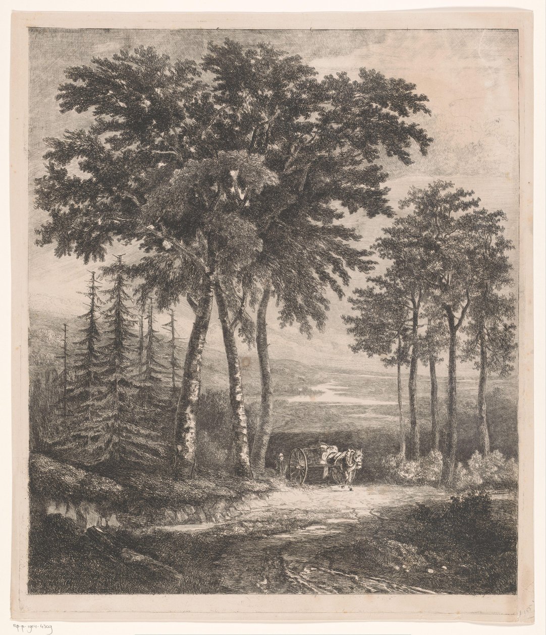 Paysage avec charrette tirée par des chevaux - Jean Théodore Joseph Linnig
