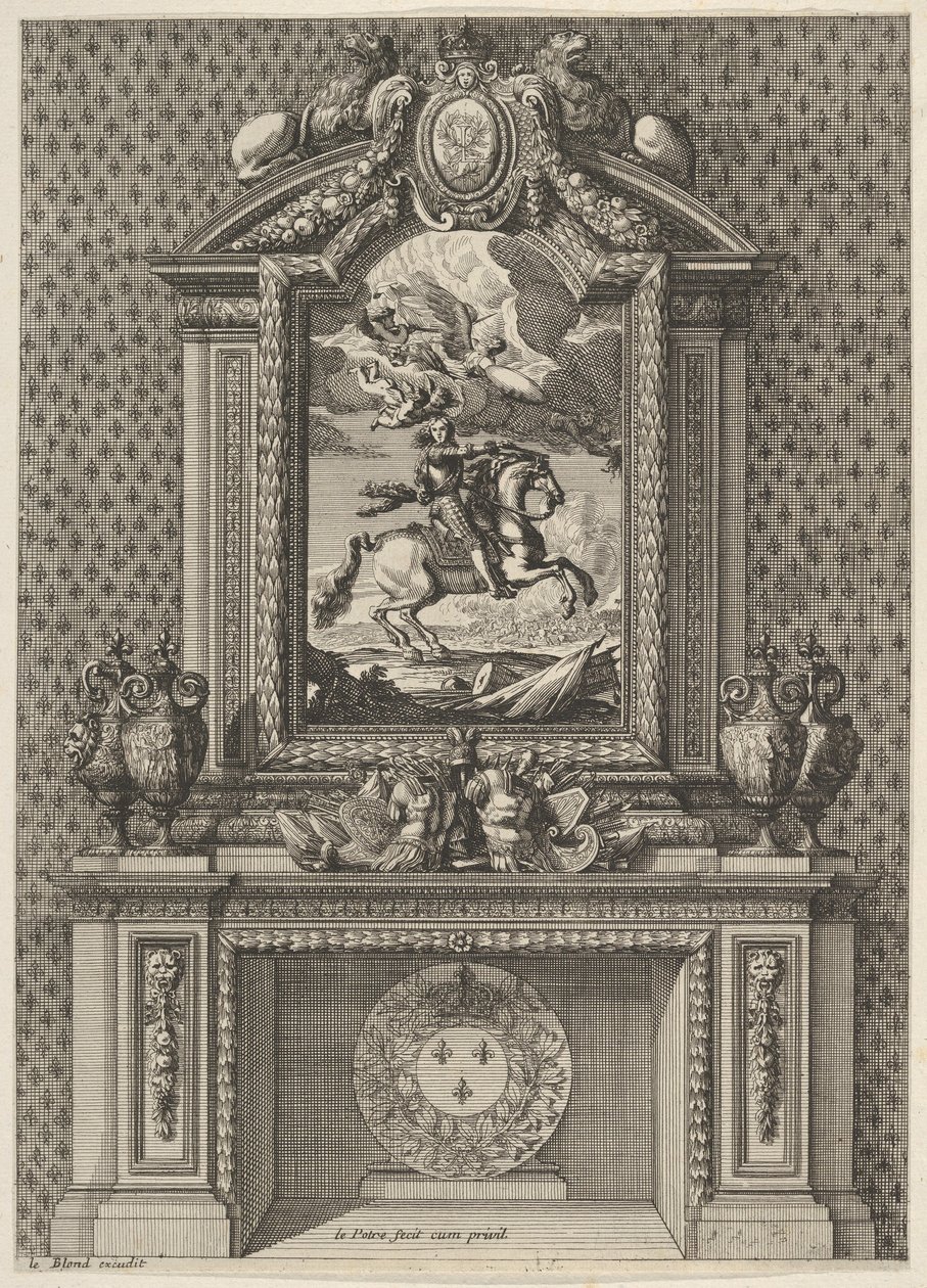 Cheminée avec une Peinture de Louis XIV au-dessus du Manteau, de 