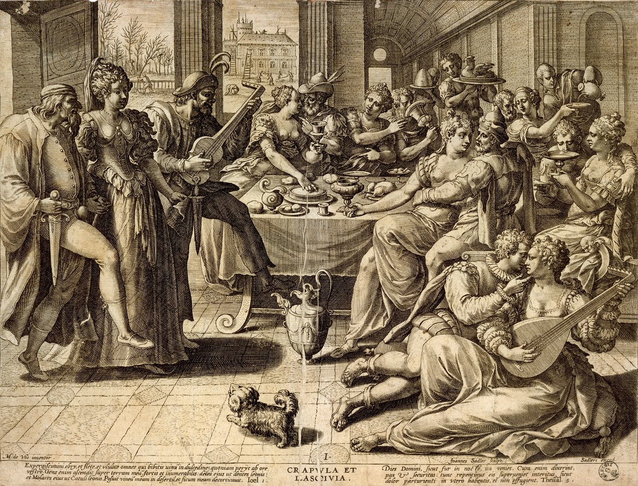 Dîner, gravure - Jean or Johann Sadeler